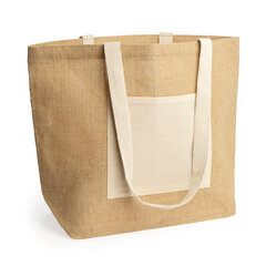 Laminuotas krepšys su priekine kišene ir ilgomis natūralios medvilnės rankenomis kaina ir informacija | Pirkinių krepšiai | pigu.lt