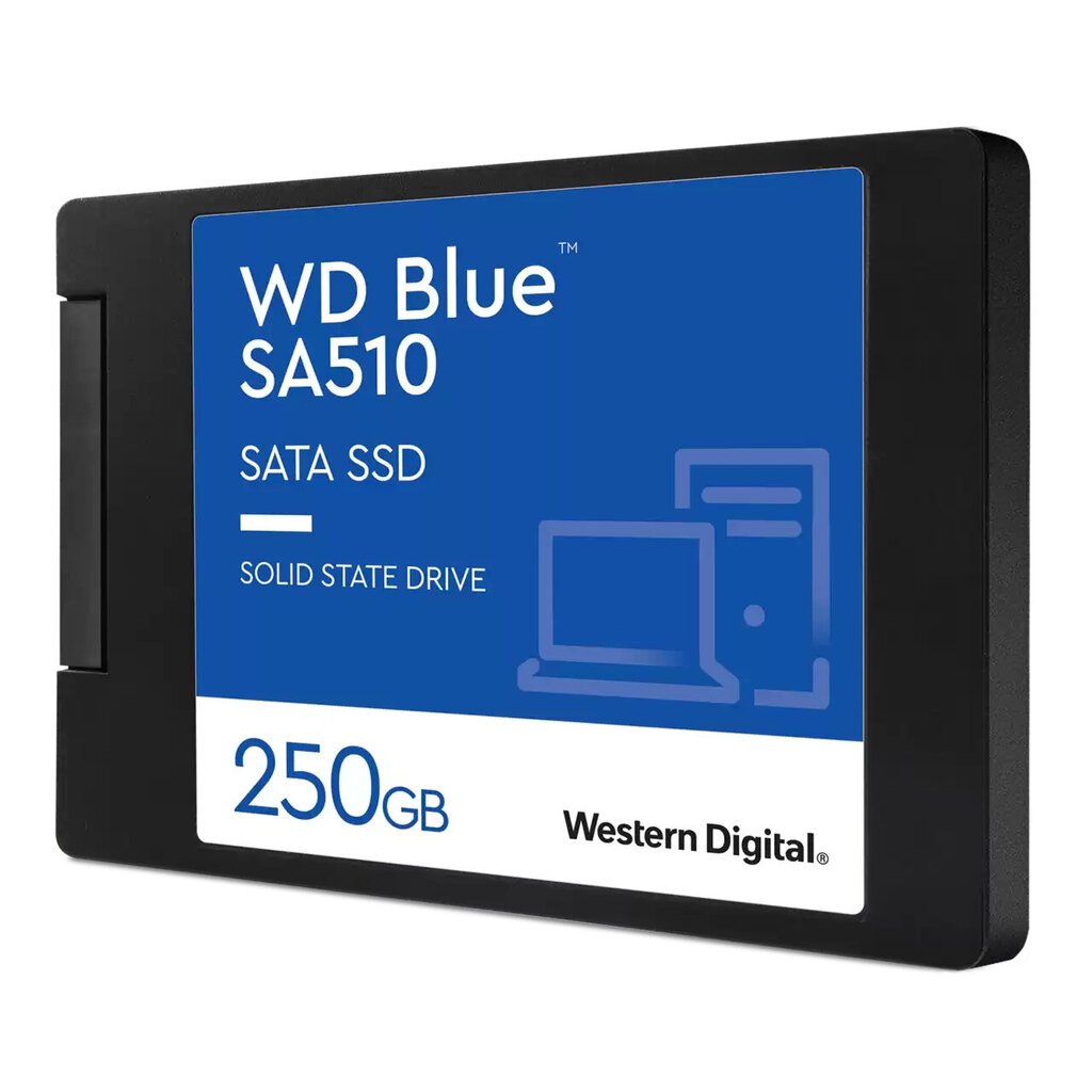 SSD diskas|WESTERN DIGITAL|Mėlynasis SA510|250 GB|SATA 3.0|Įrašymo sparta 440 MBajtų/sek|skaitymo sparta 555 MBajtų/sek|2,5"|TBW 100 TB|MTBF 1750000 v цена и информация | Vidiniai kietieji diskai (HDD, SSD, Hybrid) | pigu.lt