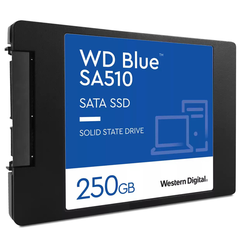 SSD diskas|WESTERN DIGITAL|Mėlynasis SA510|250 GB|SATA 3.0|Įrašymo sparta 440 MBajtų/sek|skaitymo sparta 555 MBajtų/sek|2,5"|TBW 100 TB|MTBF 1750000 v цена и информация | Vidiniai kietieji diskai (HDD, SSD, Hybrid) | pigu.lt