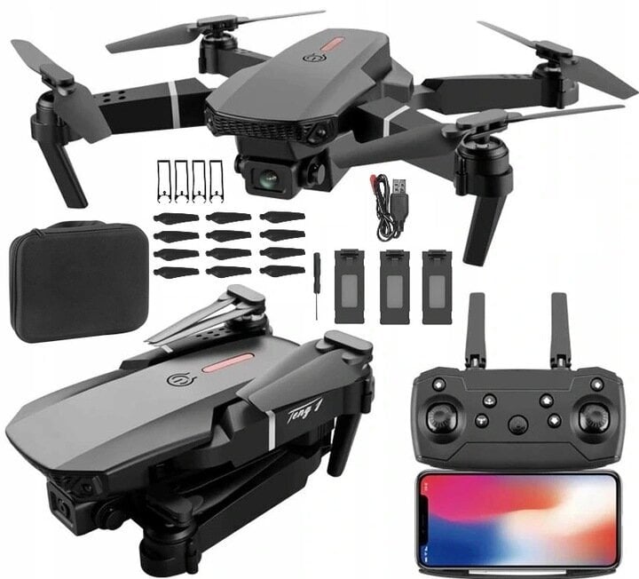 Dronas PRO Su dviem kameromis ir trimis baterijomis WIFI 250m 1800 mAh цена и информация | Dronai | pigu.lt