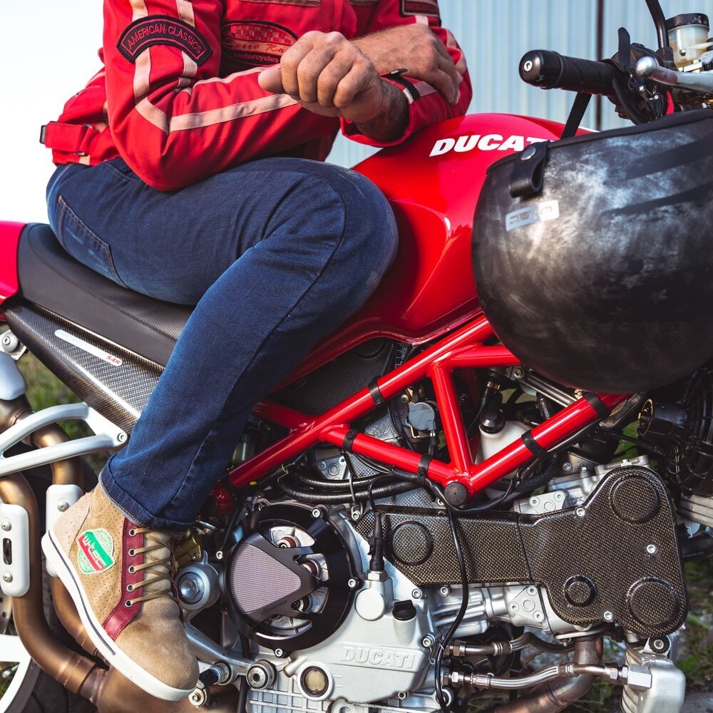 Motociklininko batai W-TEC SmokinJoe - Beige with Red Stripe 47 kaina ir informacija | Moto batai | pigu.lt