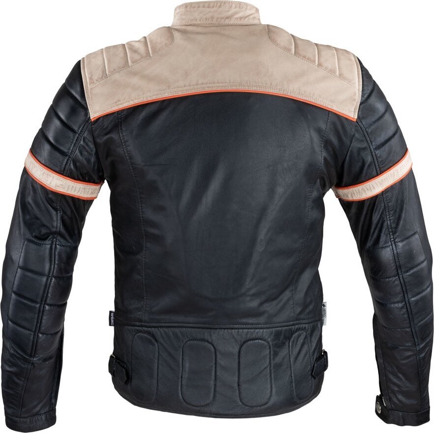 Vyriška odinė striukė W-TEC Hellsto - Black with Beige and Orange Stripe XXL kaina ir informacija | Moto striukės | pigu.lt