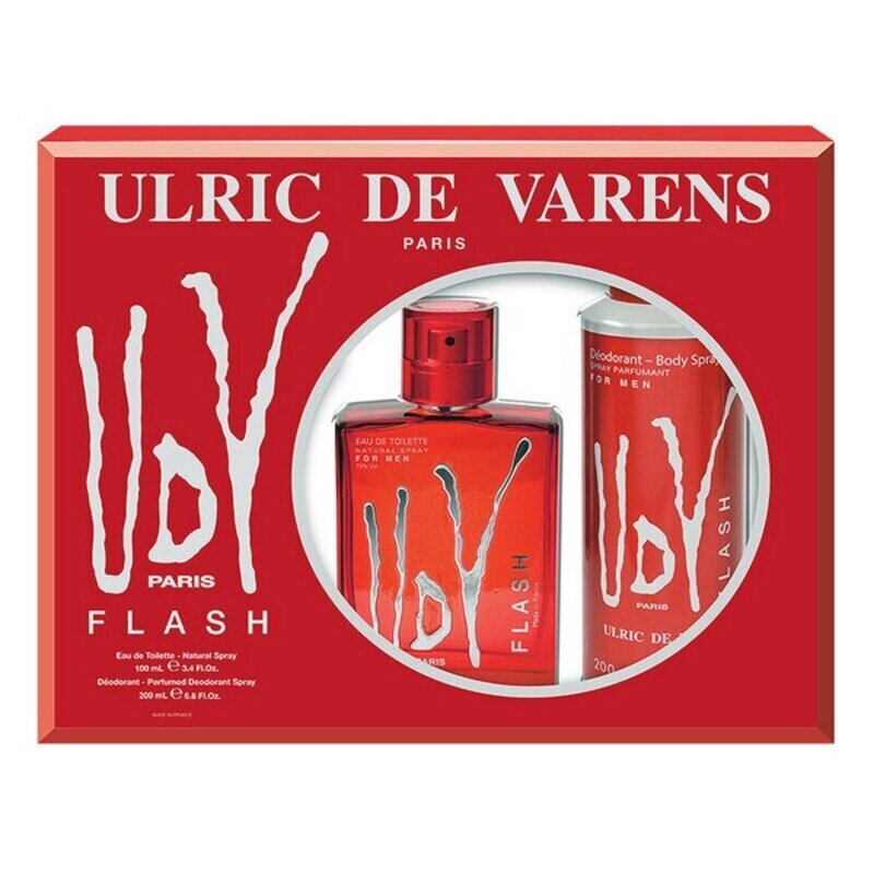 Rinkinys UDV Flash Ulric De Varens vyrams: tualetinis vanduo EDT, 100 ml + purškiamas dezodorantas, 200 ml kaina ir informacija | Kvepalai vyrams | pigu.lt