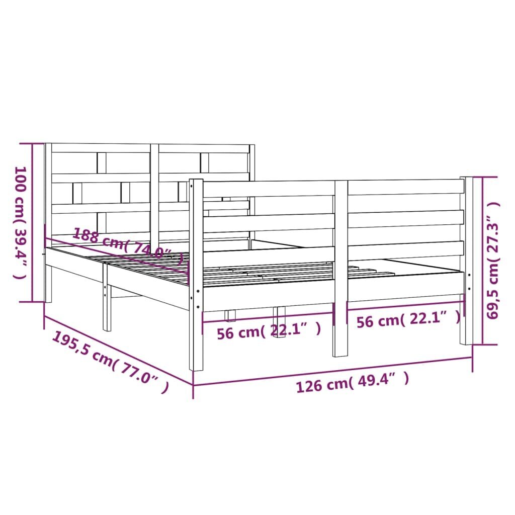 vidaXL Lovos rėmas, medaus rudas, 120x190cm, mediena, dvivietis kaina ir informacija | Lovos | pigu.lt