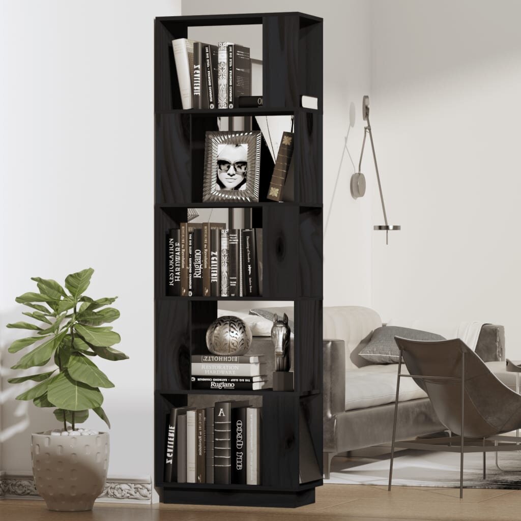 Spintelė knygoms/kambario pertvara, juoda, 51x25x163,5cm, pušis kaina ir informacija | Lentynos | pigu.lt