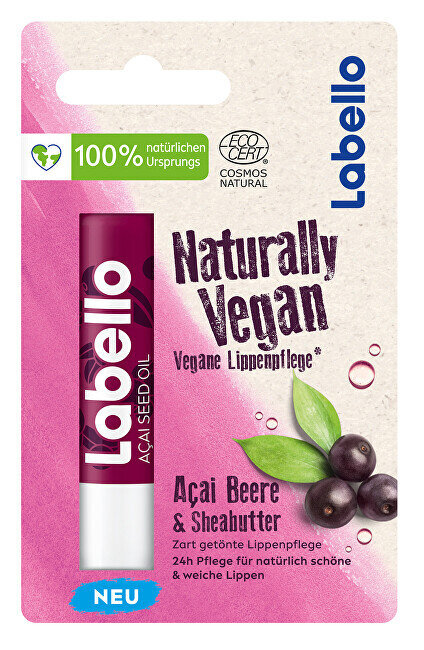 Lūpų balzamas Labello Naturally Vegan Acai Berry Shea Butter, 4,80 g kaina ir informacija | Lūpų dažai, blizgiai, balzamai, vazelinai | pigu.lt