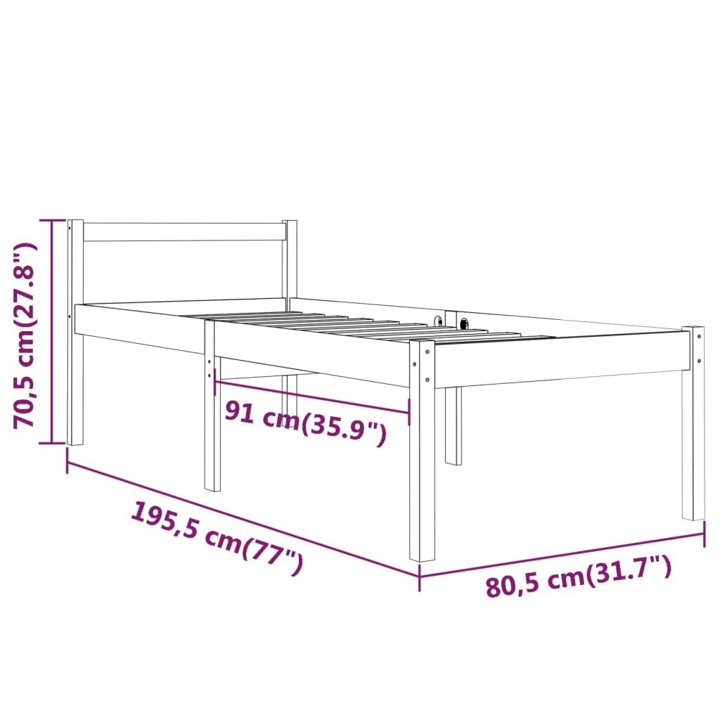 vidaXL Lovos rėmas, baltas, 75x190cm, medienos masyvas, vienvietis цена и информация | Lovos | pigu.lt