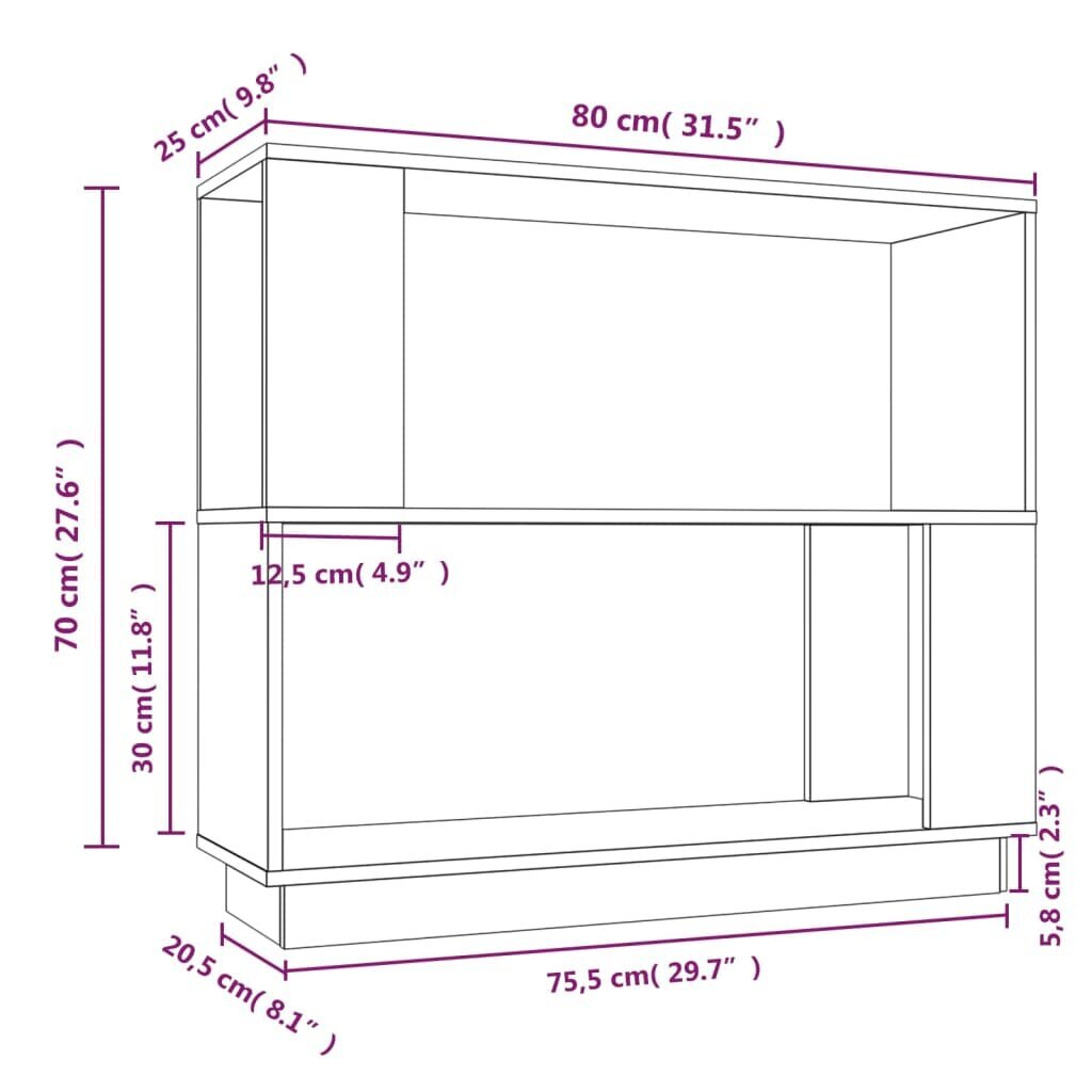 vidaXL Spintelė knygoms/kambario pertvara, pilka, 80x25x70cm, pušis цена и информация | Lentynos | pigu.lt