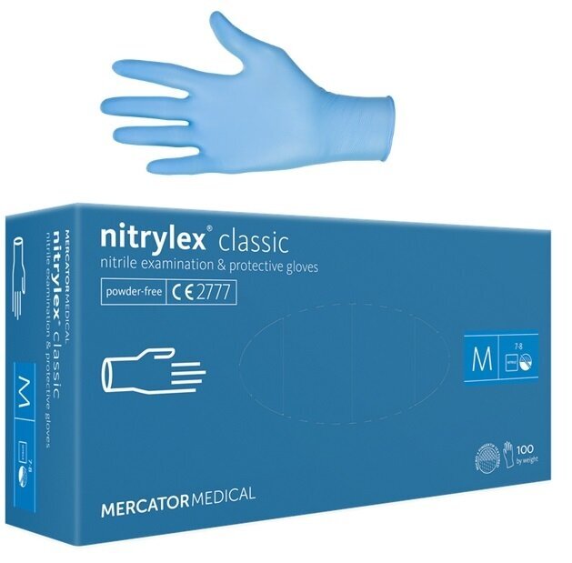 Nitrilo pirštinės Mercator Nitrylex Classic M, 100vnt. kaina ir informacija | Pirmoji pagalba | pigu.lt