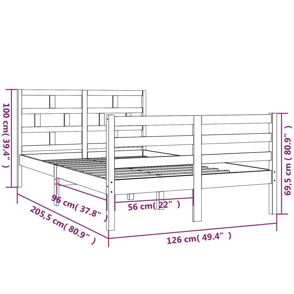 vidaXL Lovos rėmas, 120x200cm, pušies medienos masyvas kaina ir informacija | Lovos | pigu.lt