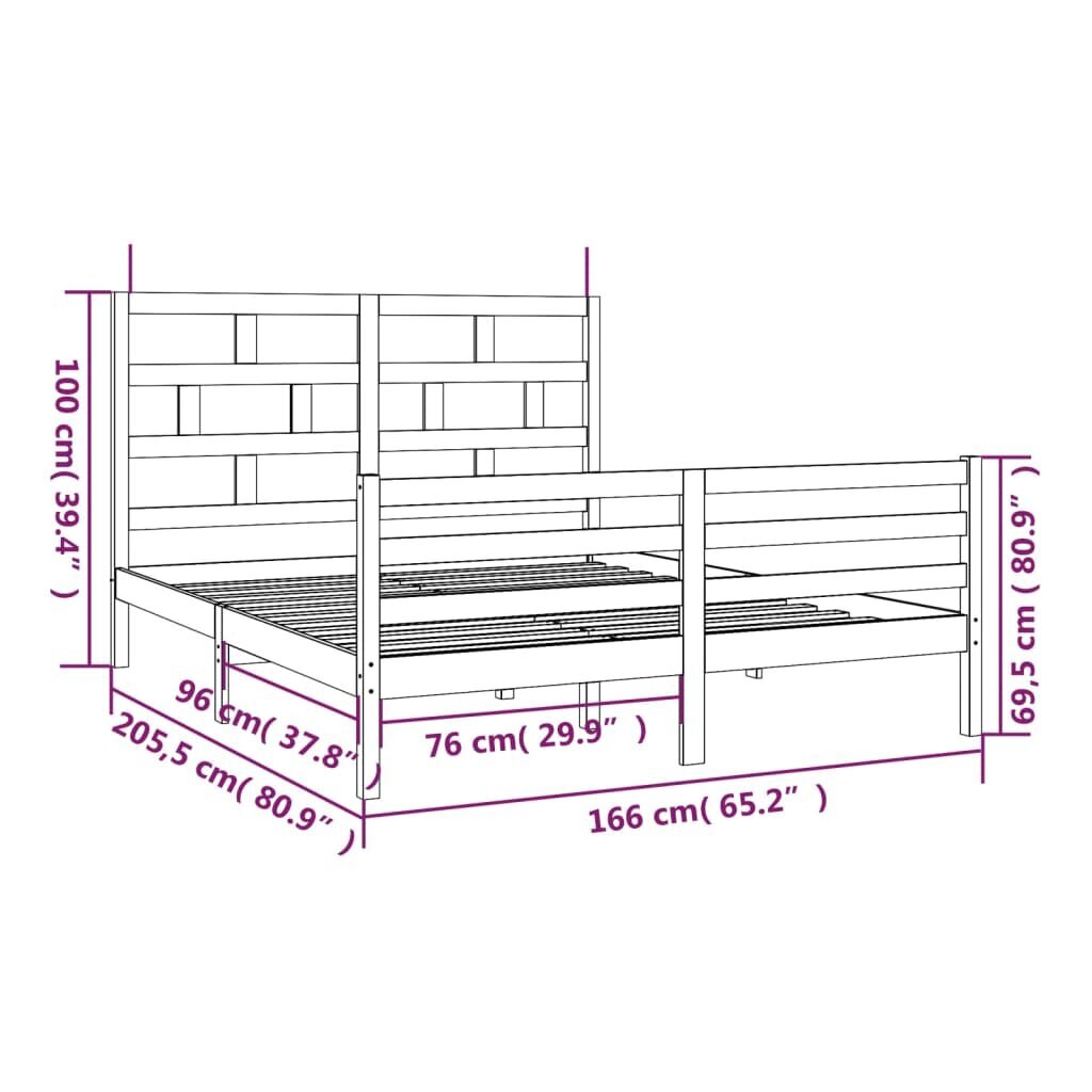 vidaXL Lovos rėmas, medaus rudas, 160x200cm, pušies medienos masyvas kaina ir informacija | Lovos | pigu.lt