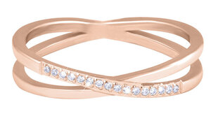 Troli Позолоченное двойное стальное кольцо с прозрачными цирконами из розового золота цена и информация | Кольца | pigu.lt