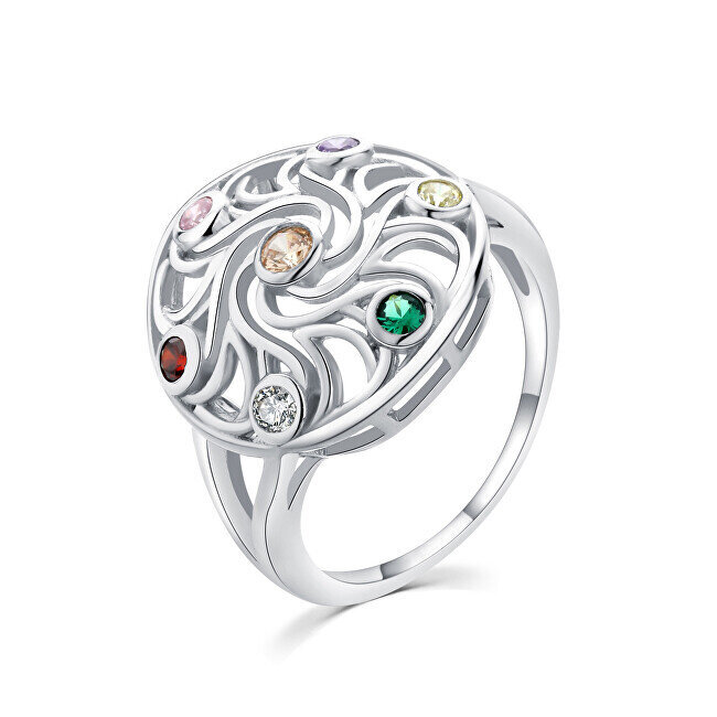 Žaismingas sidabrinis žiedas su spalvotais cirkoniais Moiss R00021 kaina ir informacija | Žiedai | pigu.lt