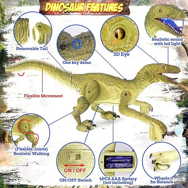 Dinozauras Velociraptor su valdymo pultu, garso ir šviesos efektais цена и информация | Žaislai berniukams | pigu.lt