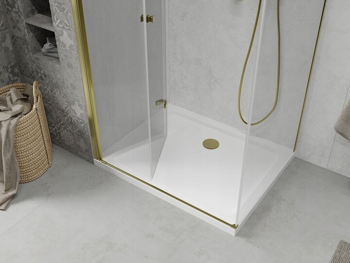 Dušo kabina Mexen Lima su padėklu ir sifonu, Gold+White/Gold, 80x70,80,90,100 cm kaina ir informacija | Dušo kabinos | pigu.lt