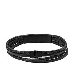 Чёрный кожаный браслет Fossil JF03098001 цена и информация | Мужские украшения | pigu.lt