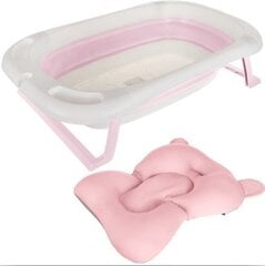 Sulankstoma kūdikių vonelė su termometru ir pagalvėle, rožinė kaina ir informacija | Maudynių priemonės | pigu.lt