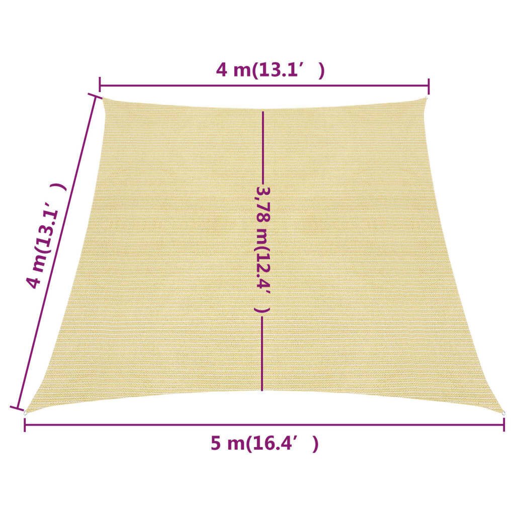 vidaXL Uždanga nuo saulės, smėlio spalvos, 4/5x4m, HDPE, 160g/m² kaina ir informacija | Skėčiai, markizės, stovai | pigu.lt