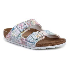 Šlepetės mergaitėms Birkenstock Arizona Kids Flashy Hologram Silver Jr 1022173, įvairių spalvų цена и информация | Детские тапочки, домашняя обувь | pigu.lt