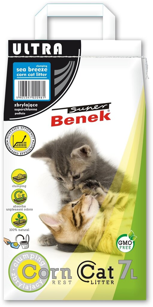 Sušokantis kukurūzinis kraikas katėms Super Benek Corn Cat Ultra, 7 L kaina ir informacija | Kraikas katėms | pigu.lt