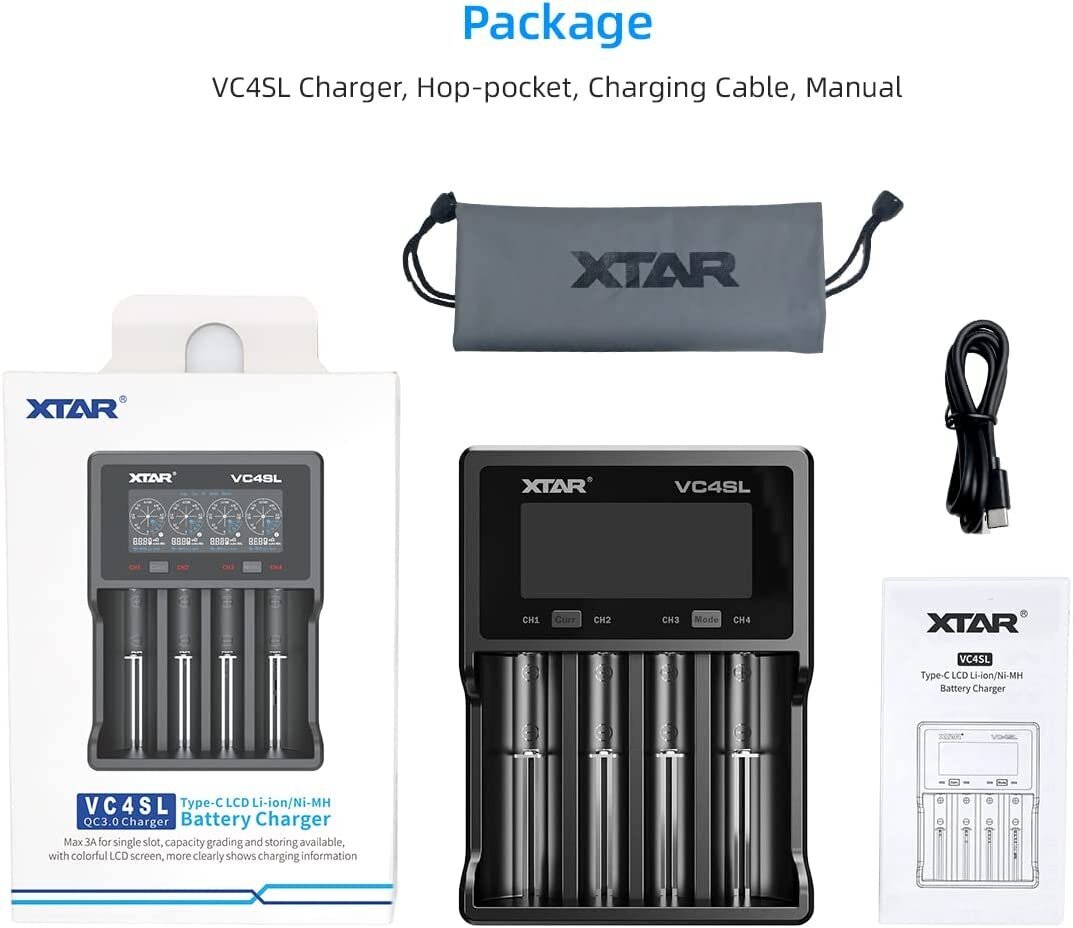 Kroviklis XTAR VC4SL Li-Ion NiMH 18650 21700 AA AAA USB-C kaina ir informacija | Elementų krovikliai | pigu.lt