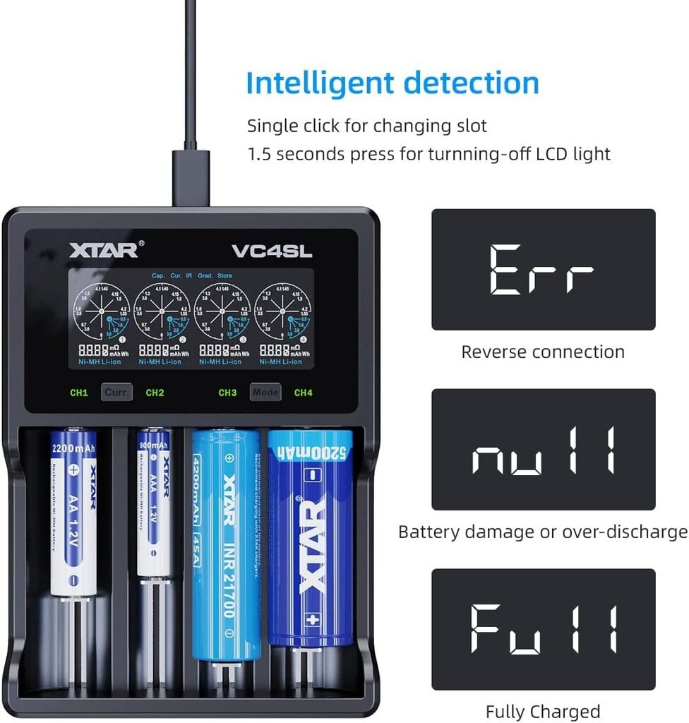 Kroviklis XTAR VC4SL Li-Ion NiMH 18650 21700 AA AAA USB-C цена и информация | Elementų krovikliai | pigu.lt