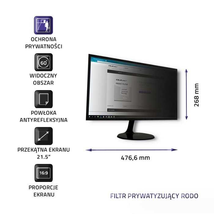 Qoltec 51055 Privacy filter 21.5" | 16:9 kaina ir informacija | Monitorių laikikliai | pigu.lt