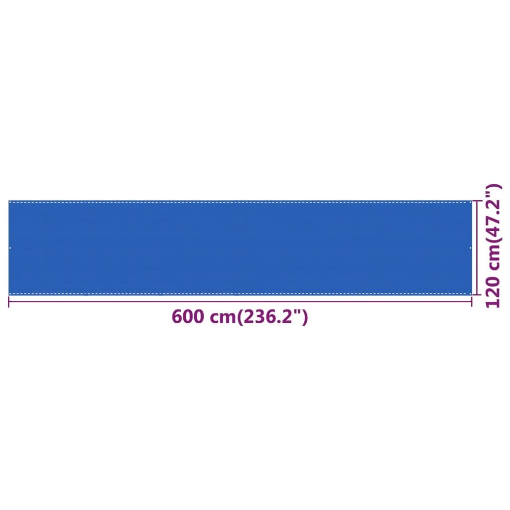 vidaXL Balkono pertvara, mėlynos spalvos, 120x600cm, HDPE kaina ir informacija | Skėčiai, markizės, stovai | pigu.lt