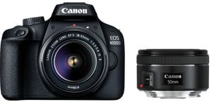 Canon EOS 4000D + EF-S 18–55 мм IS II + EF 50 мм f/1,8 STM цена и информация | Цифровые фотоаппараты | pigu.lt