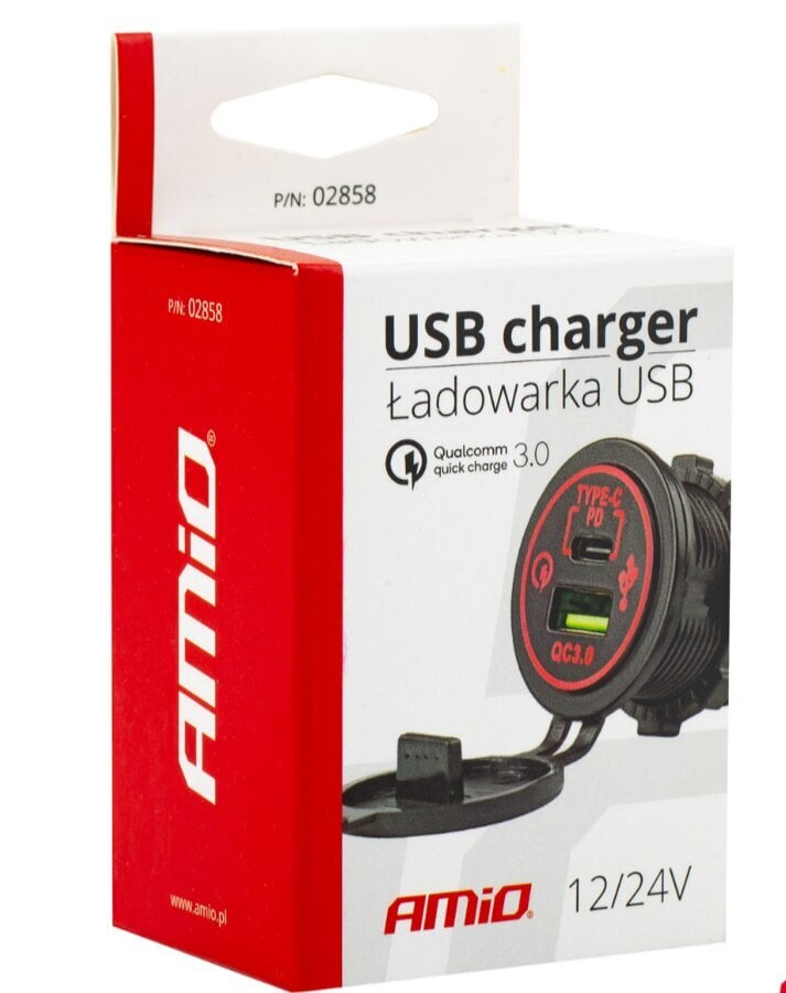 Automobilinis įkroviklis Amio 12/24V su type C USB цена и информация | Automobilių 12V el. priedai | pigu.lt