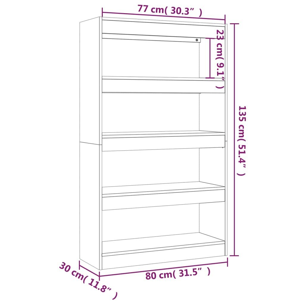 vidaXL Spintelė knygoms/kambario pertvara, balta, 80x30x135cm, MDP kaina ir informacija | Lentynos | pigu.lt