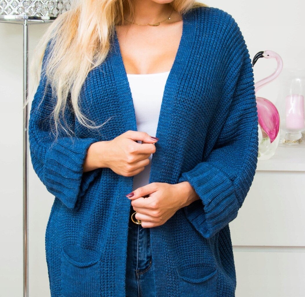 Oversize stiliaus kardiganas moterims, mėlynas цена и информация | Megztiniai moterims | pigu.lt
