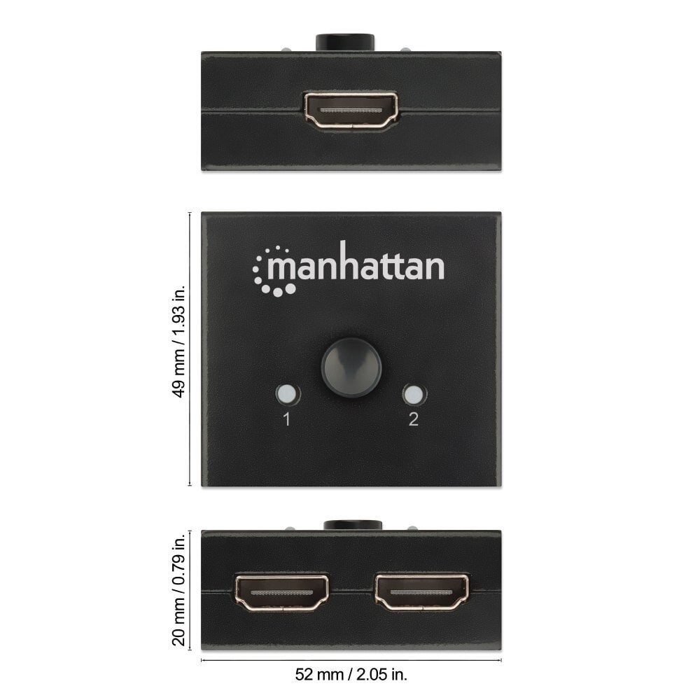 Jungiklis Mahattan 2 prievadų dvikryptis HDMI 2x1 arba 1x2 4K * 30Hz цена и информация | Komutatoriai (Switch) | pigu.lt