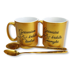 Dovanų rinkinys su aukso spalvos puodeliais „Geriausiai krikšto mamytei ir Geriausiam krikšto tėveliui“ kaina ir informacija | Originalūs puodeliai | pigu.lt