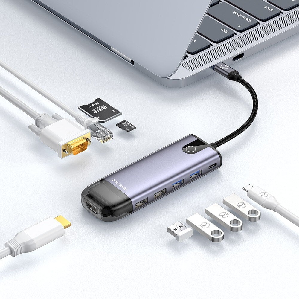 Mcdodo 10in1 USB-C RJ-45 VGA HDMI 4K nešiojamojo kompiuterio šakotuvas, skirtas "Macbook M1" HU-7420 kaina ir informacija | Adapteriai, USB šakotuvai | pigu.lt