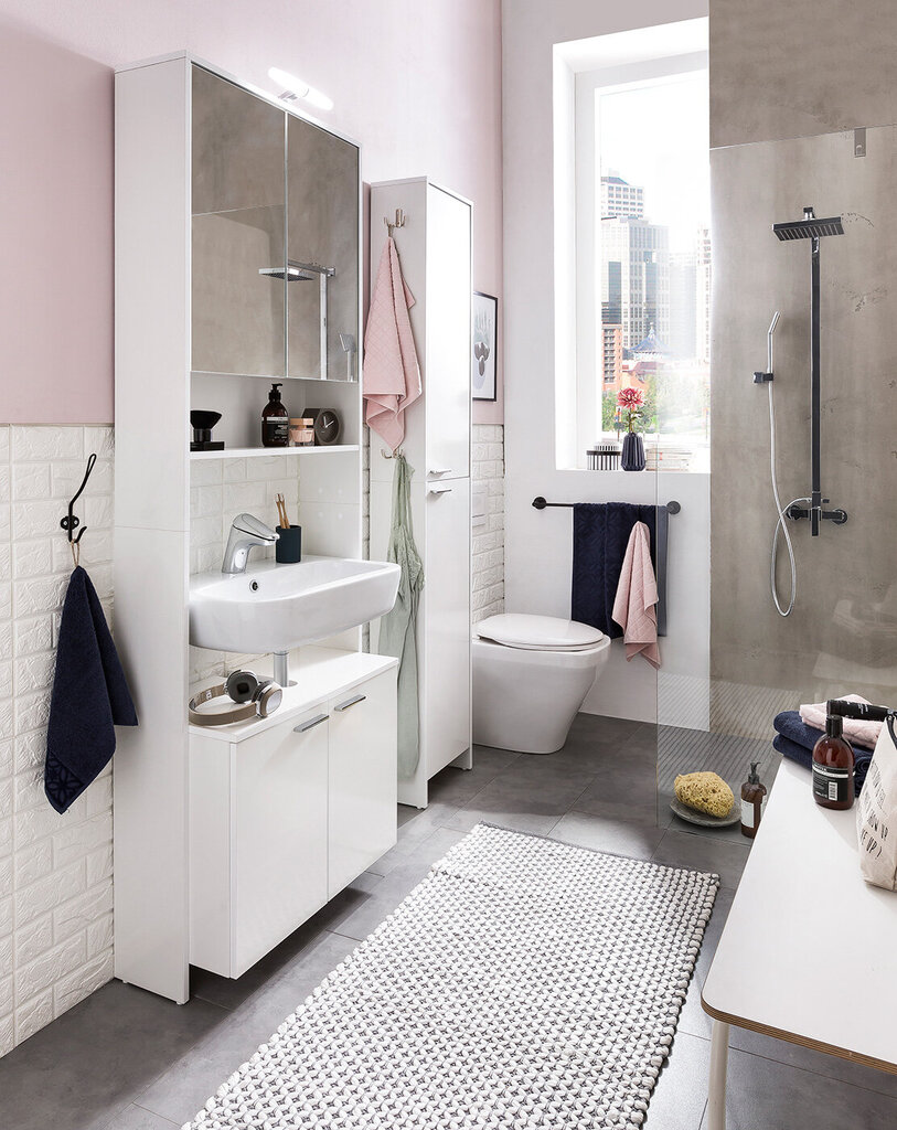 Aukšta vonios spintelė Luis, baltas blizgesys цена и информация | Vonios spintelės | pigu.lt