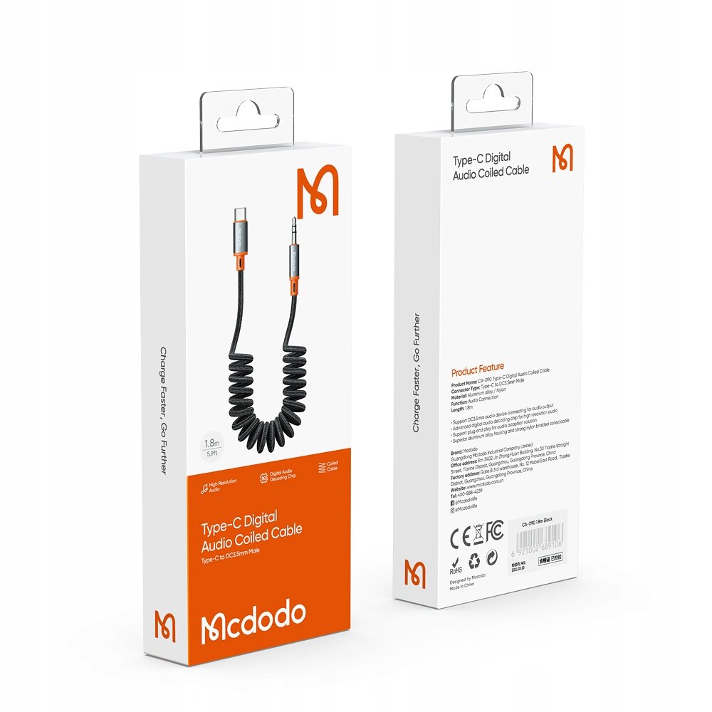 McDodo CA-0900, USB-C/Mini Aux, 2 m kaina ir informacija | Kabeliai ir laidai | pigu.lt