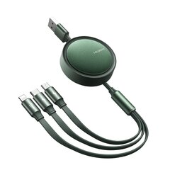 Телефонный кабель Mcdodo, 3-в-1, выдвижной, для iPhone, Micro USB, USB TYP-C, зеленый цена и информация | Кабели и провода | pigu.lt