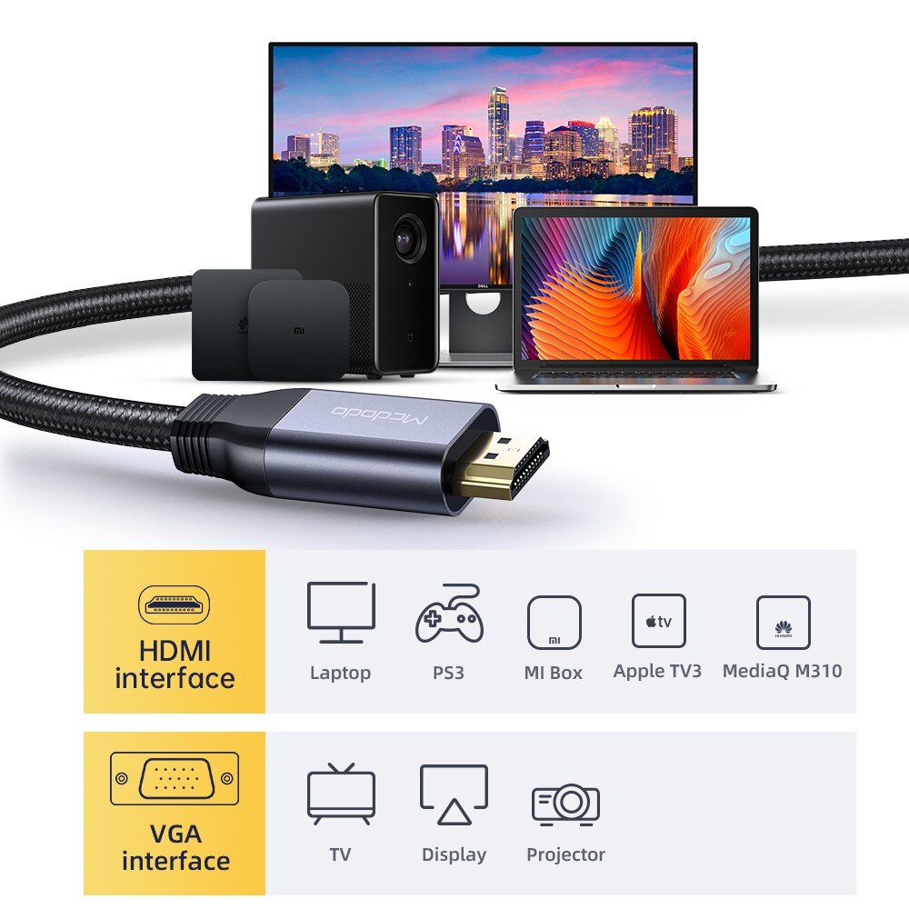 "Mcdodo" HDMI ir VGA dvikryptis juodas 2 m ilgio kabelis CA-7770 kaina ir informacija | Priedai vaizdo kameroms | pigu.lt