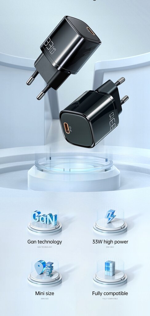 "Mcdodo" nano GaN, USB-C PD QC telefono įkroviklis - 33 W CH-0080 kaina ir informacija | Akumuliatorių krovikliai | pigu.lt