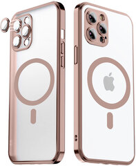 Matte transparent soft case camera protection (electroplated) Apple iPhone 12 ( support Magsafe), pink - rożine kaina ir informacija | Telefono dėklai | pigu.lt