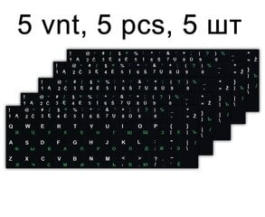 Наклейки на клавиатуру - EN-US/LT/RU - 11,8 мм x 11,8 мм | 0,46 x 0,46 дюйма — ламинированный, индивидуальная резка | 5 шт. цена и информация | Клавиатуры | pigu.lt