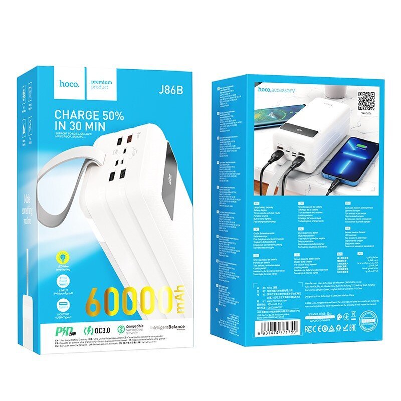 Hoco J86B 22.5W PD+Quick Charge 3.0 60000mAh kaina ir informacija | Atsarginiai maitinimo šaltiniai (power bank) | pigu.lt