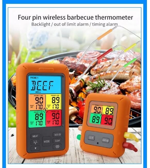 Belaidis maisto / mėsos termometras su 4 zondais цена и информация | Grilio, šašlykinių priedai ir aksesuarai  | pigu.lt