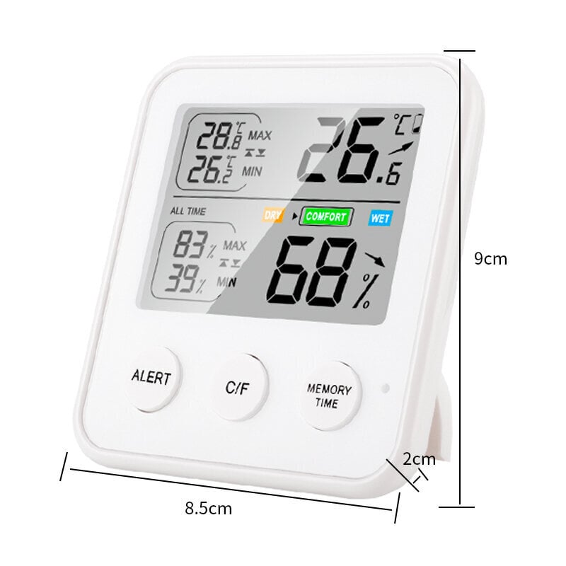 Daugiafunkcinis patalpų termometras ir higrometras - baltas kaina ir informacija | Meteorologinės stotelės, termometrai | pigu.lt