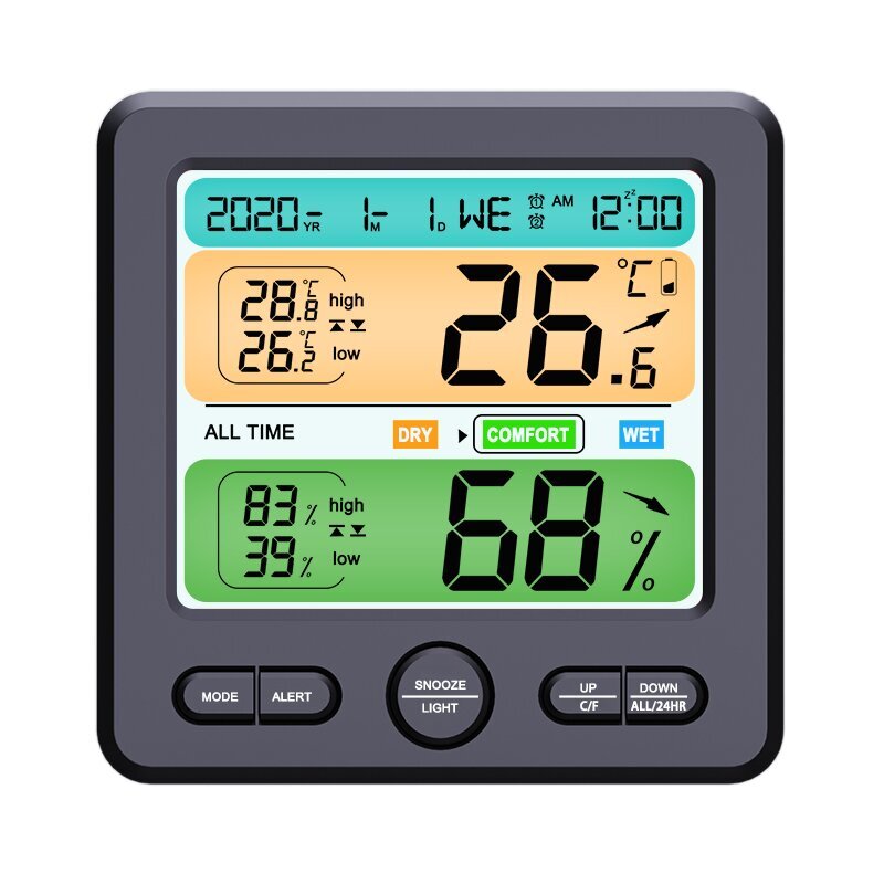 Skaitmeninis termometras, higrometras ir žadintuvas kaina ir informacija | Meteorologinės stotelės, termometrai | pigu.lt