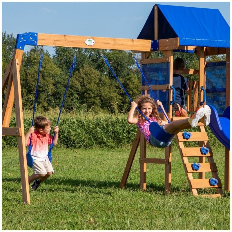 Medinė žaidimų aikštelė Aurora House Slide Backyard Discovery kaina ir informacija | Vaikų žaidimų nameliai | pigu.lt