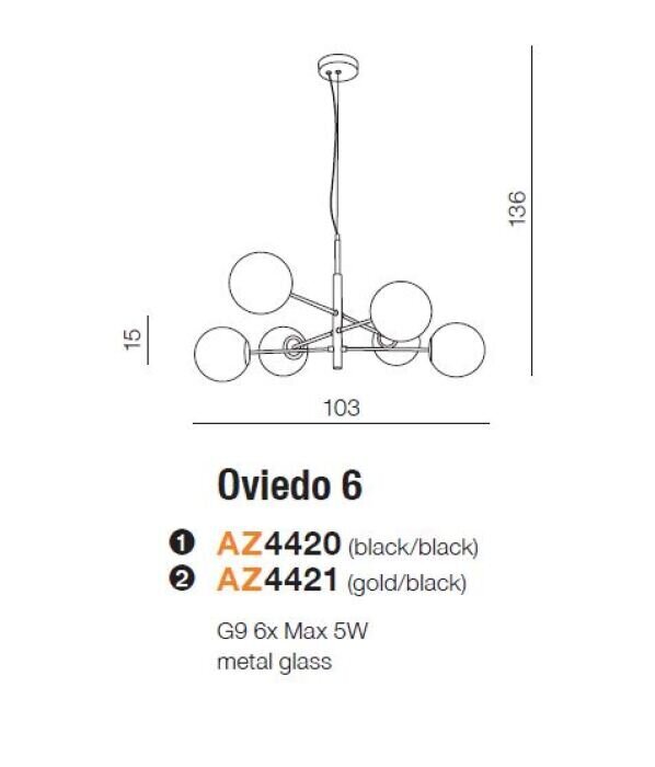 Pakabinamas šviestuvas AZzardo Oviedo AZ4420 kaina ir informacija | Pakabinami šviestuvai | pigu.lt