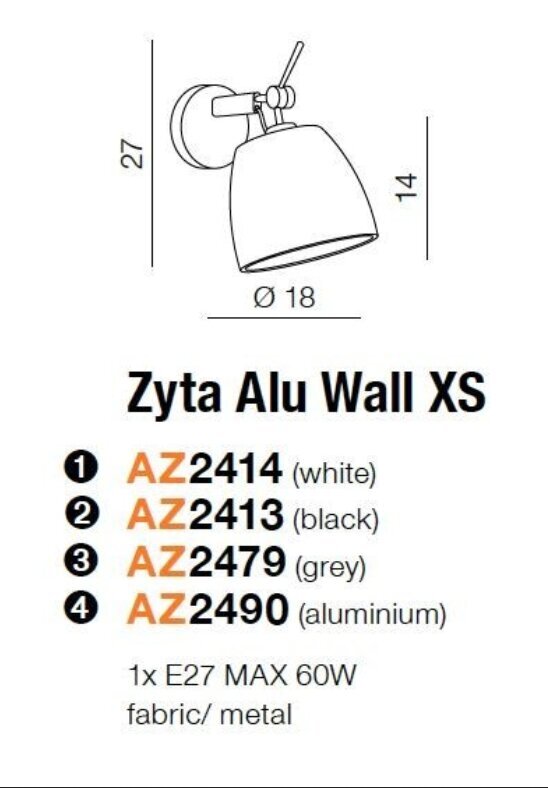 Sieninis šviestuvas AZzardo Zyta AZ4792 kaina ir informacija | Sieniniai šviestuvai | pigu.lt