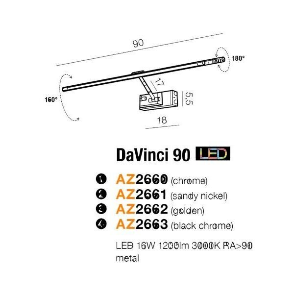 Sieninis šviestuvas AZzardo Davinci AZ4264 kaina ir informacija | Sieniniai šviestuvai | pigu.lt